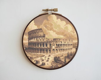 Patrón de punto de cruz en PDF con una estampa antigua del Coliseo de Roma