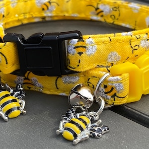 Best Seller Yellow Bee Cat Collar | Yellow Cotton with Glitter | Breakaway Kitten Collar | Cat Collar
