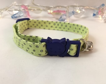 Handmade Lime Green Cat Collar | Breakaway Kitten Collar with Bell