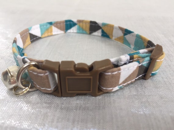 Boys Cat Collar  |Kitten Collar | Brown Cat Collar | Aztec Handmade Collar | Adjustable Collar | Breakaway Collar | Bell | Unisex Collar