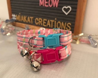 Pink Stripey Cat Collar | Safety Breakaway, with Bell