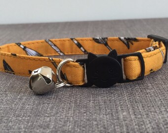 Handmade Mustard Yellow Cat or kitten Collar | Native Indian Style, Safety Breakaway | Feather Collar