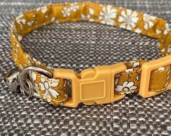 Liberty of London Cat Collar | Floral Mustard Colour | Adjustable Kitten Collar