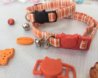 Cat Collar | Kitten Collar | Orange Collar | Black Cat Collar | Breakaway Collar | Collar with Bell | Unisex Cat Collar | Halloween Collar