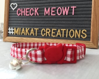 Boys Cat Collar | Girl Cat Collar | Red Cat Collar | Gingham Cat Collar | Breakaway Cat Collar | Red check Collar | Unisex Cat Collar