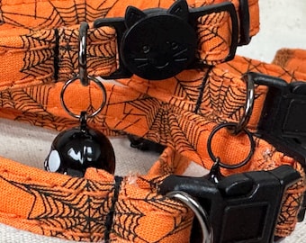 Halloween Cat Collar | Orange Spiderweb, Breakaway Kitten Collar