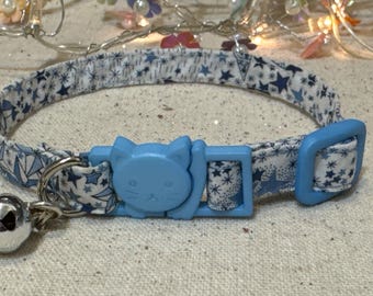 Liberty of London Blue Star Cat or Kitten Collar with Safety clasp & bell