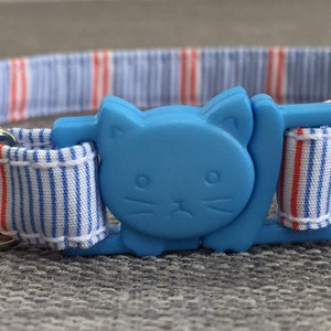 Stripey Red Cat Collar | Cute Blue Kitten Collar | Safety Collar | Cat ID Collar | Cat Safety Collar | Collar with Bell