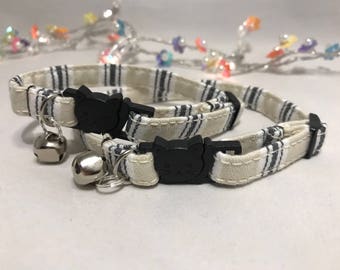 Striped Cat Collar with Bell | Cream & Black, Breakaway Safety