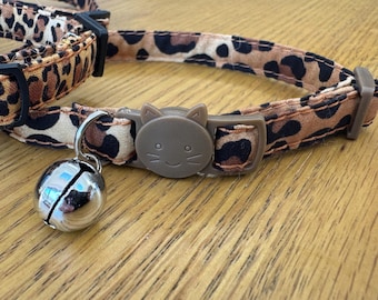 Leopard Print Cat and kitten Collar | Breakaway Safety Collar with Bell | reflective option