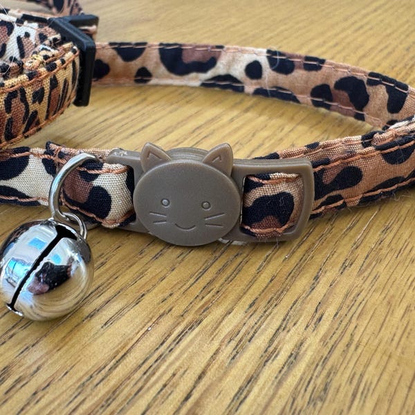 Leopard Print Cat and kitten Collar | Breakaway Safety Collar with Bell | reflective option
