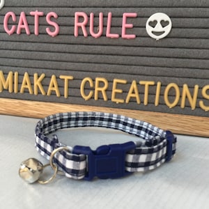Boys Cat Collar | Kitten Collar | Blue Cat Collar | Gingham Cat Collar | Breakaway Cat Collar | Collar with Bell | Unisex Cat Collar