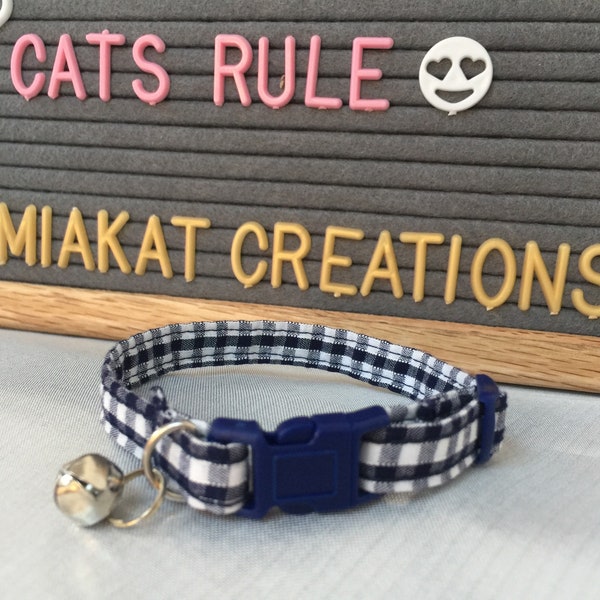 Boys Cat Collar | Kitten Collar | Blue Cat Collar | Gingham Cat Collar | Breakaway Cat Collar | Collar with Bell | Unisex Cat Collar