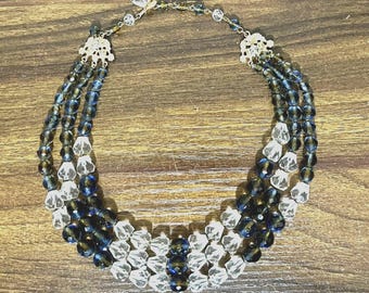 Elsa SCHIAPARELLI Triple Strand Art Glass Beaded Necklace Signed Vintage Jewelry