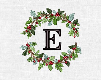 Personalized Christmas Wreath Monogram Embroidery Design – Custom Initial | Digital Machine Embroidery (4")