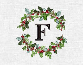 Personalized Christmas Wreath Monogram Embroidery Design – Custom Initial | Digital Machine Embroidery (4")