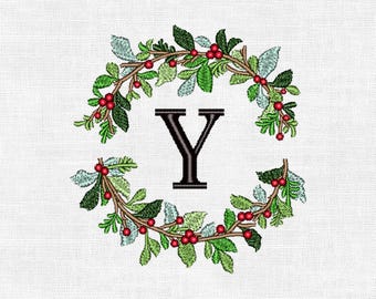 Personalized Christmas Wreath Monogram Embroidery Design – Custom Initial | Digital Machine Embroidery (4")