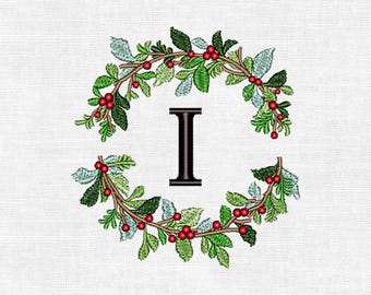 Personalized Christmas Wreath Monogram Embroidery Design – Custom Initial | Digital Machine Embroidery (4")
