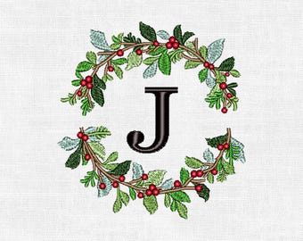Personalized Christmas Wreath Monogram Embroidery Design – Custom Initial | Digital Machine Embroidery (4")