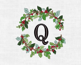 Personalized Christmas Wreath Monogram Embroidery Design – Custom Initial | Digital Machine Embroidery (4")