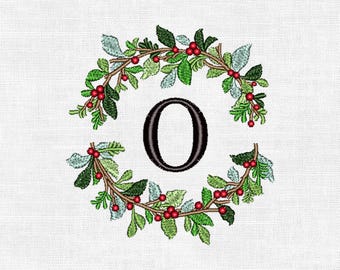 Personalized Christmas Wreath Monogram Embroidery Design – Custom Initial | Digital Machine Embroidery (4")