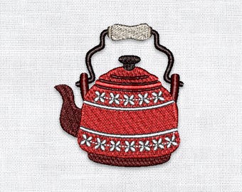 Nordic Christmas Teapot Embroidery Design – Snowflake Band, Digital Machine Embroidery (3")