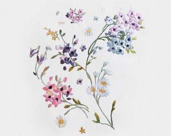 Wildflower Bouquet Machine Embroidery Design: Floral Sketch (Digital Download)