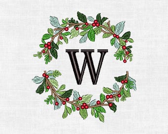 Personalized Christmas Wreath Monogram Embroidery Design – Custom Initial | Digital Machine Embroidery (4")