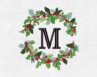 Personalized Christmas Wreath Monogram Embroidery Design – Custom Initial | Digital Machine Embroidery (4")