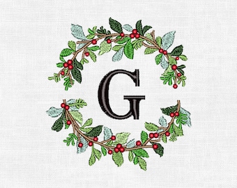Personalized Christmas Wreath Monogram Embroidery Design – Custom Initial | Digital Machine Embroidery (4")