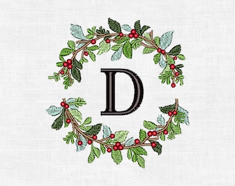 Personalized Christmas Wreath Monogram Embroidery Design – Custom Initial | Digital Machine Embroidery (4")