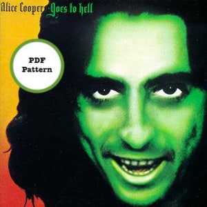 Può includere: Una copertina di album verde e nera con il testo "Alice Cooper Goes to Hell" e un primo piano del viso di Alice Cooper con tratti esagerati.
