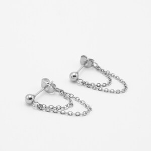 layered front to back earrings chain silver | Surgical steel stud earrings | Sensitive earrings | 316L Stainless steel earrings
