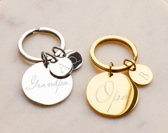 Keychain for grandpa personalized initials, gold, silver, stainless steel keychain initials, grandchildren keychain for grandpa gift