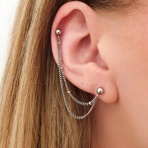 Surgical Steel Helix Chain Earring to Lobe Silver Cartilage Chain