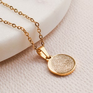 Actual fingerprint Necklace, Engraved real fingerprint Necklace memorial gold, silver, round pendant stainless steel, Memorial & Loss Gift