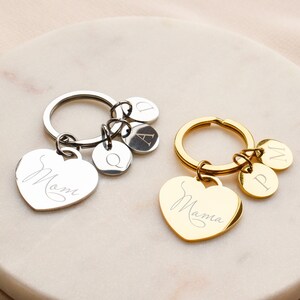 Keychain for mom personalized initials, gold, silver, stainless steel keychain women, kids keychain for mom gift, keychain multi initials