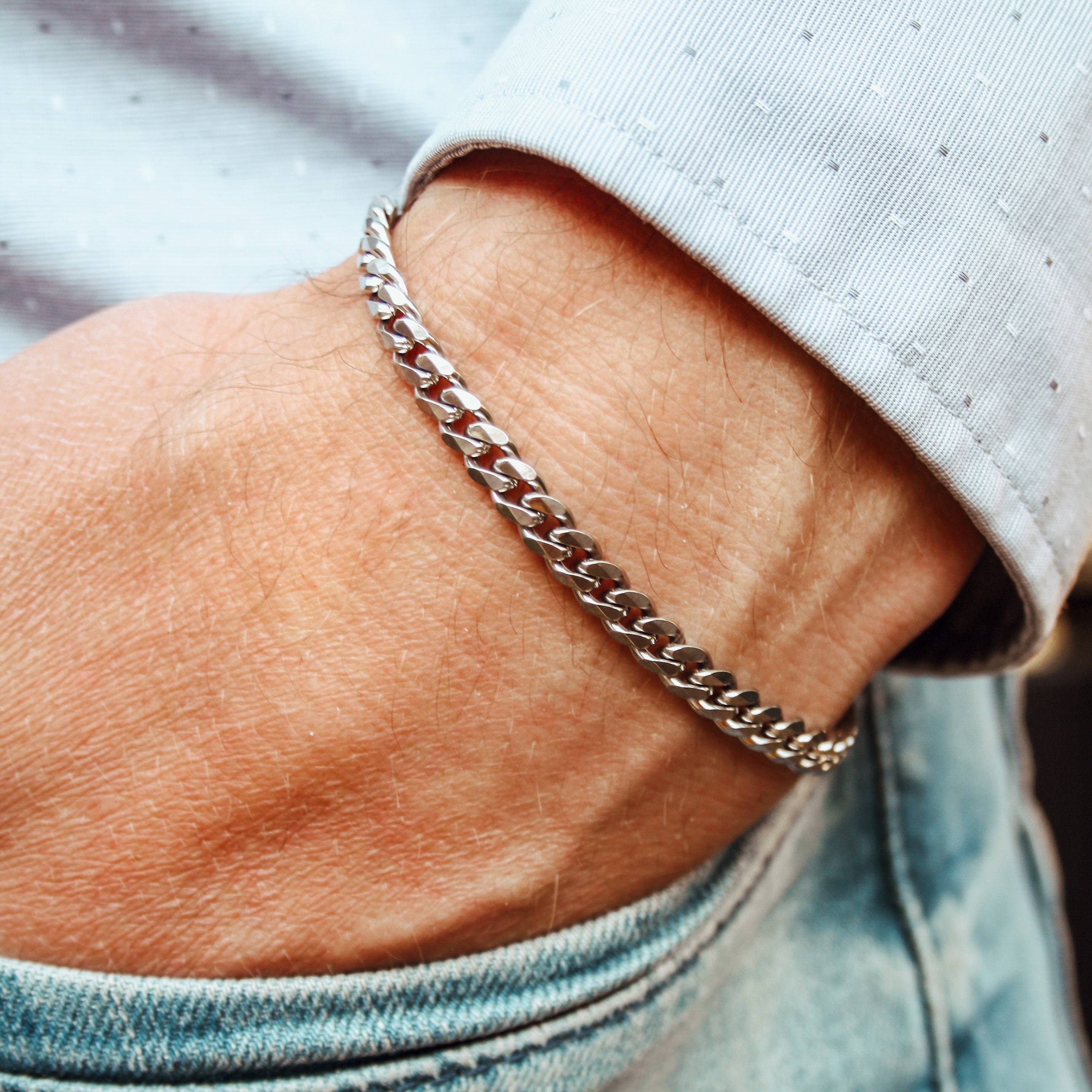Mens Chain Bracelet Stainless Steel Silver Mens Bracelet 5 Etsy