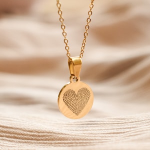 Actual fingerprint Necklace, Engraved real fingerprint Necklace memorial gold, silver, round pendant stainless steel, Memorial & Loss Gift