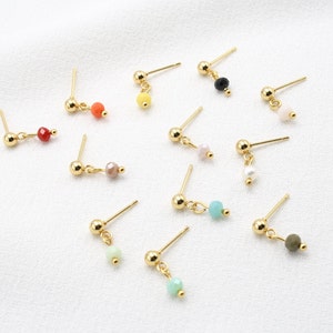 Surgical steel dangle beaded studs gold or silver 12 colors, colorful earrings, hypoallergenic earrings, 316L stainless steel