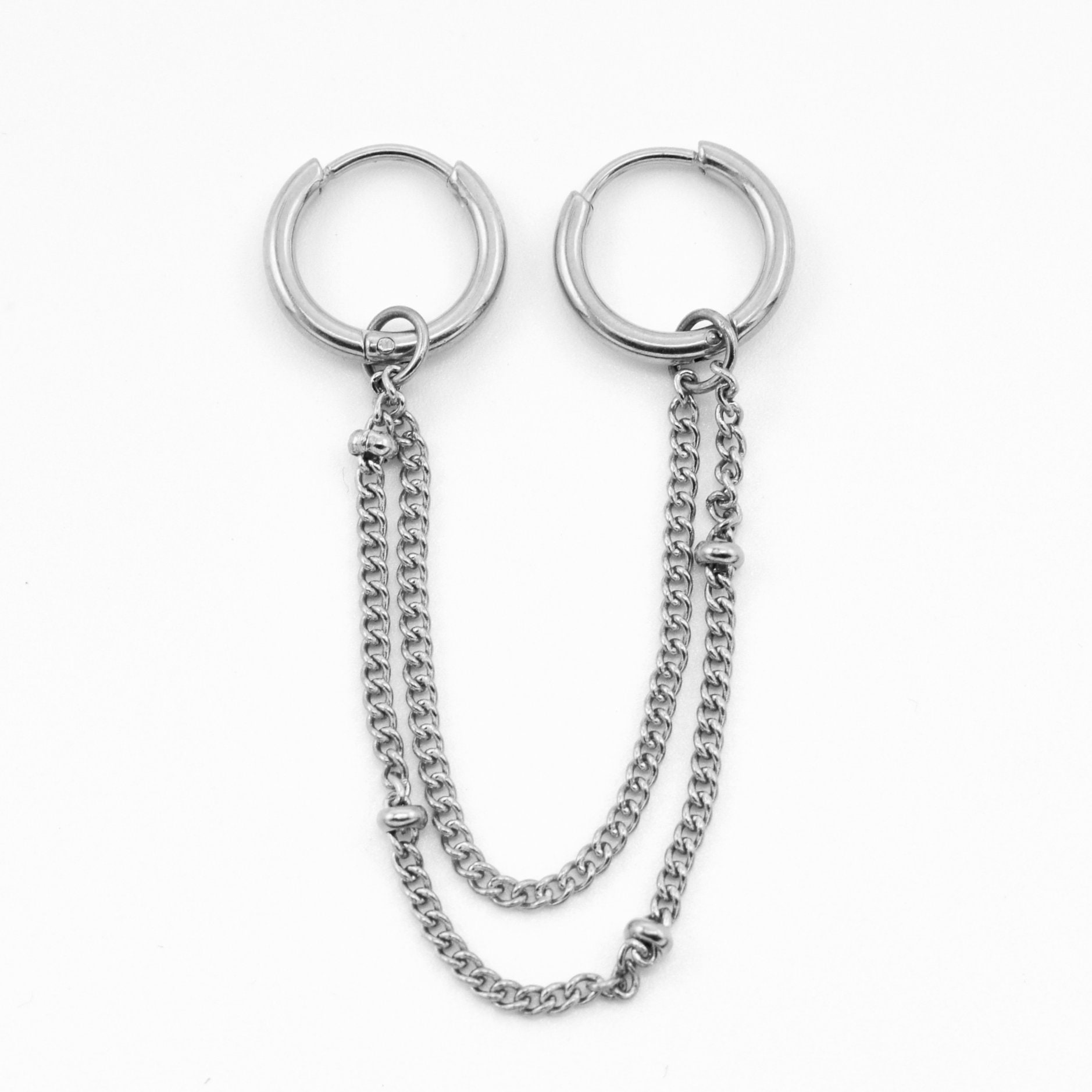 Double Chain Huggie Hoops Helix Chain Earring to Lobe Double - Etsy