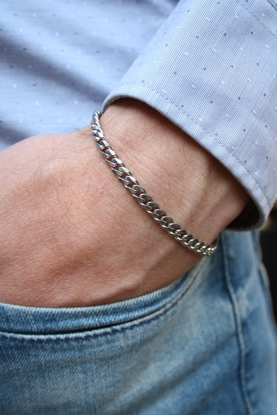 Mens chain bracelet stainless steel silver mens bracelet 5 | Etsy
