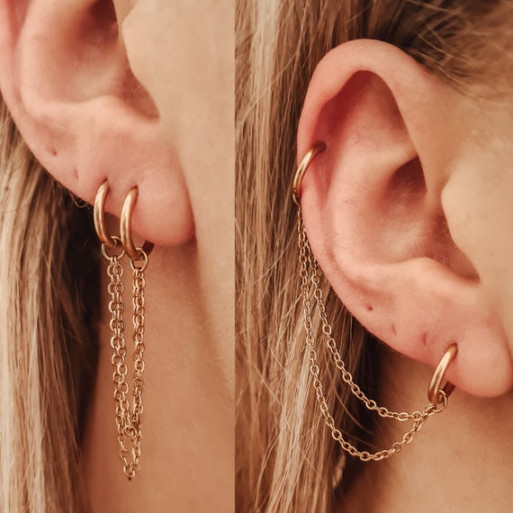 Double Huggie Sparkle Chain Earrings – Noellery