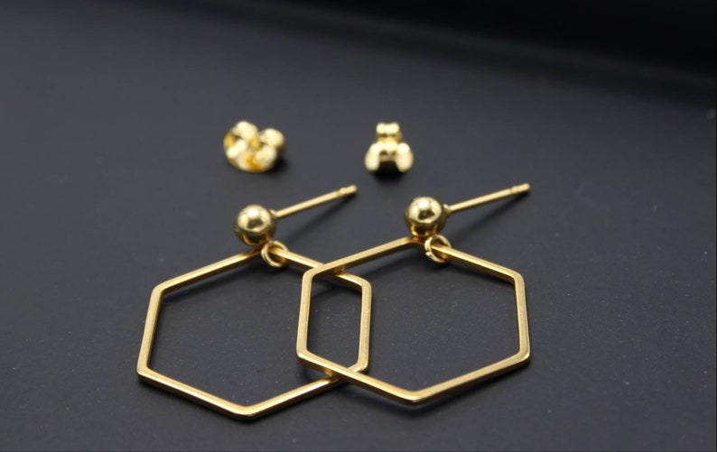 Earrings for sensitive ears 316L Stainless steel Surgical steel hexagon earrings gold plated