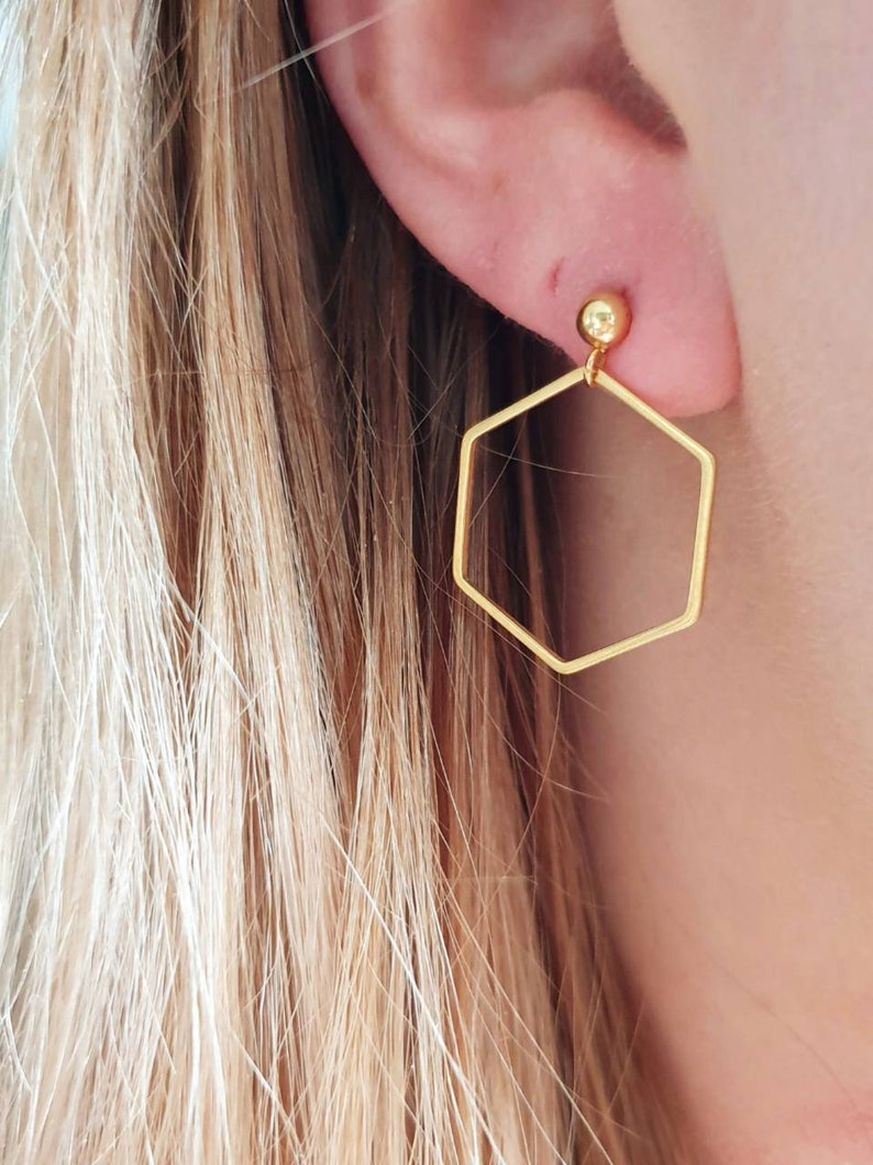 Earrings for sensitive ears 316L Stainless steel Surgical steel hexagon earrings gold plated