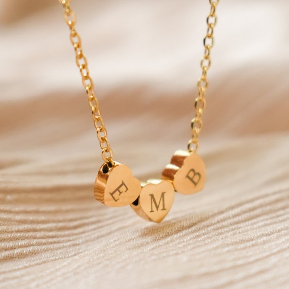 Tiny Heart Initial Necklace Gold Silver Stainless Steel Letter