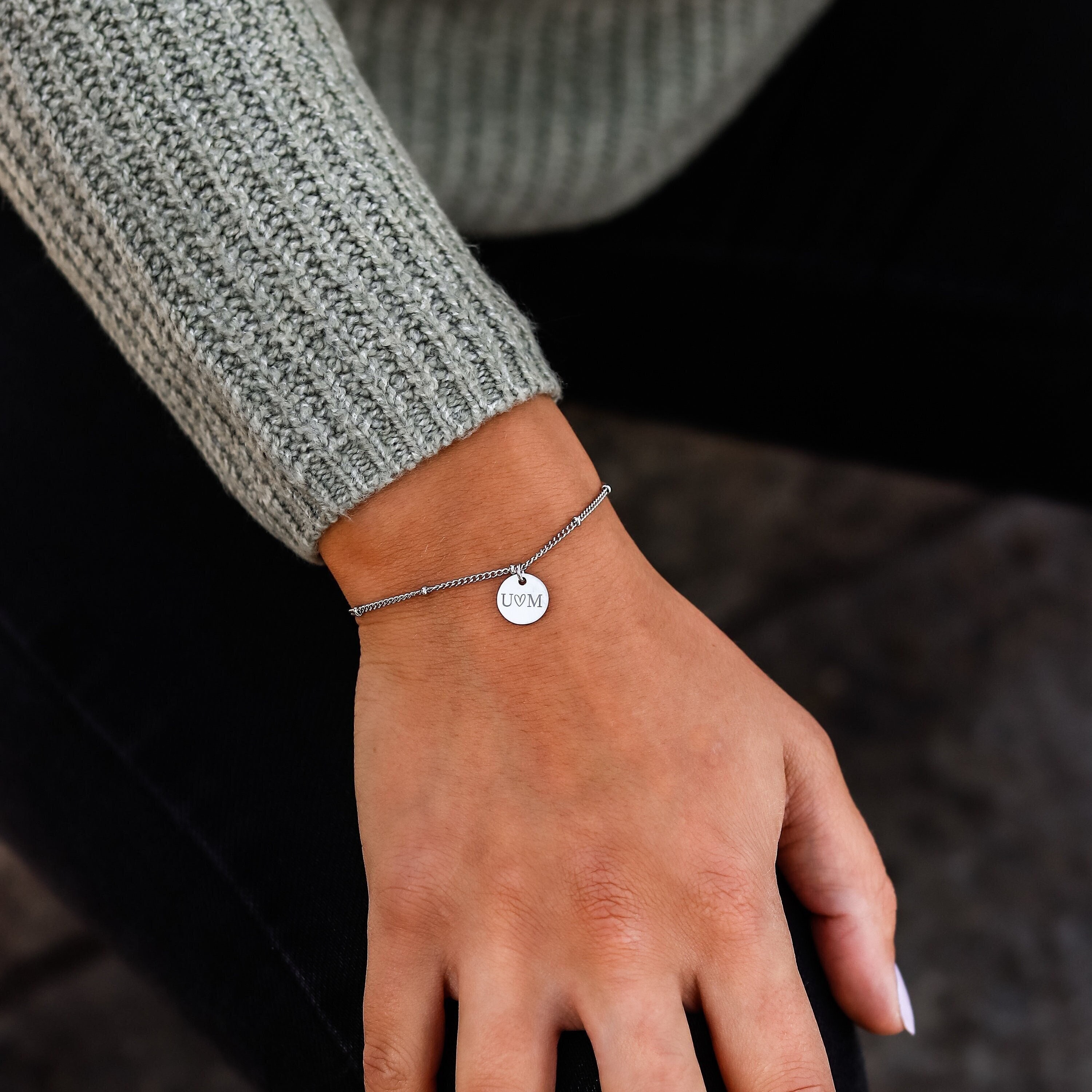 Multi Initial Bracelet Custom Bracelet Stainless Steel Silver
