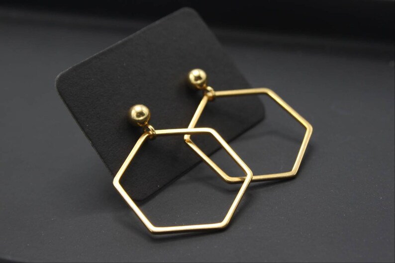 Earrings for sensitive ears 316L Stainless steel Surgical steel hexagon earrings gold plated