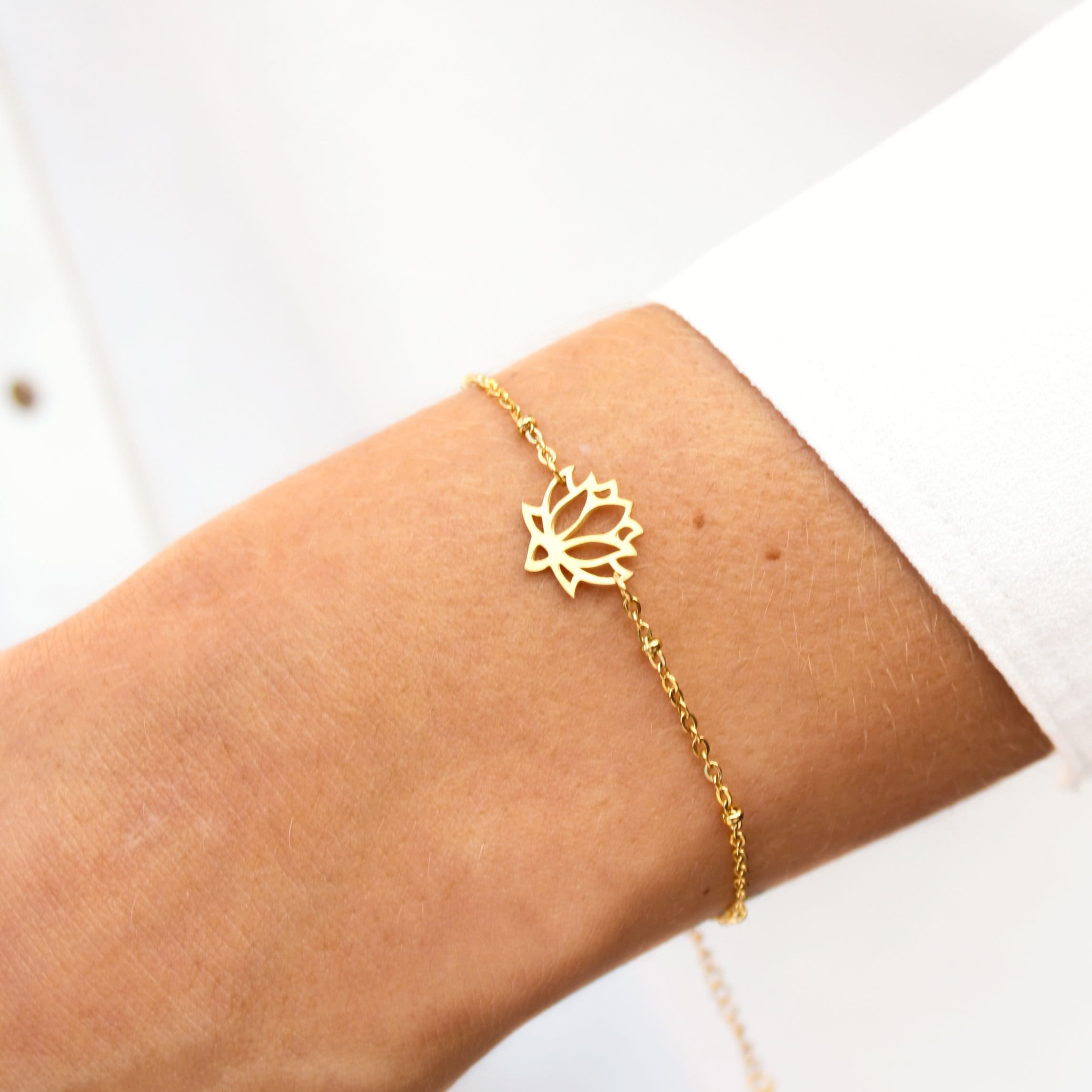 Lotus Flower Bracelet Gold Chain Bracelet Silver Stainless Etsy UK