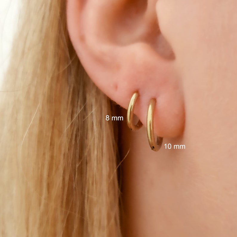 Surgical steel small huggie hoop earrings gold, silver, stainless steel hoops gold, hypoallergenic earrings sensitive ears, tiny creoles 